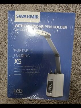 Warm Blue and White SWARMIR Portable Folding LED Desk Lamp with Pen Holder